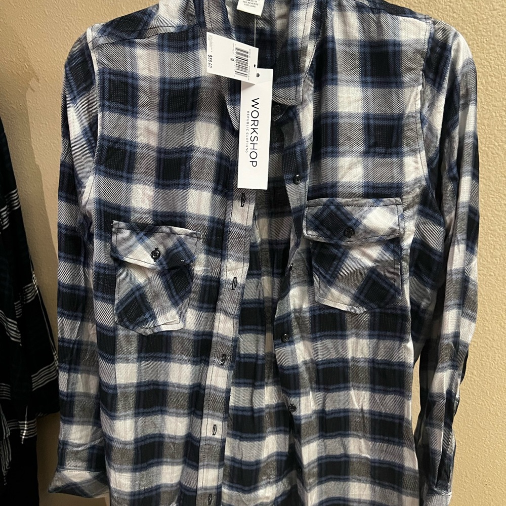 Workshop Republic Clothing Navy and White Checkered Shirt